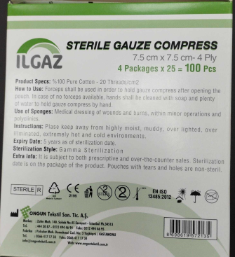Ilgaz Steril Gaz Kompres 7,5*7,5 Cm