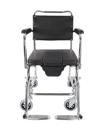 Tuvaletli Tekerlekli Katlanır Hasta Sandalyesi Deri Sürgülü