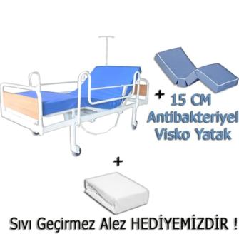 2 Motorlu Hasta Yatağı - Karyolası Eko + 15 Cm Anti bakteriyel Visko Yatak + Alez